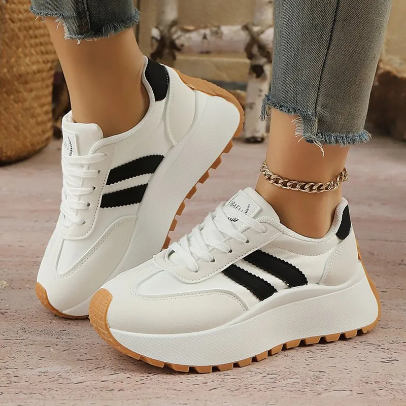 

New Ladies Chaussure Femme Spring Thick Bottom Women's Shoes Summer Casual Patchwork Leather Sneakers Casual Vulcanised Shoes
