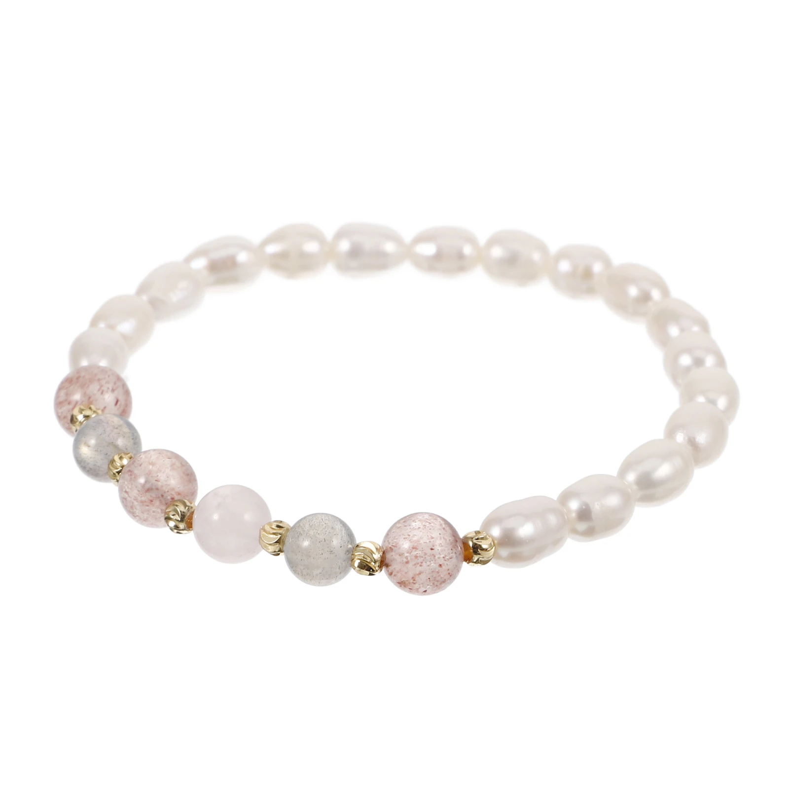 

Strawberry Crystal Pearl Bracelet Durable Women Wristwear Sturdy Beaded Jewelry Fashionable Gray Moonlight Pearl H made