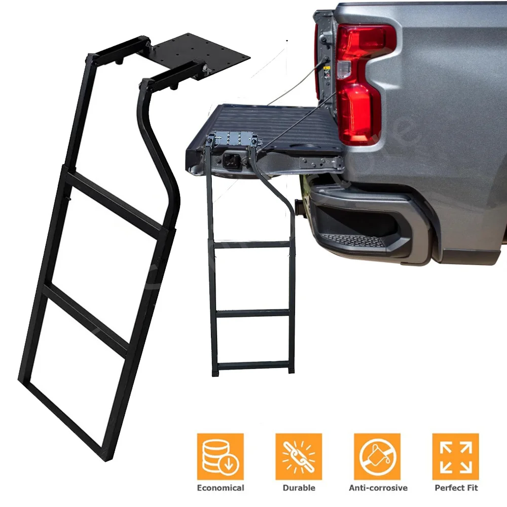 

Foldable Truck Tailgate Ladder for Pickup Universal Extension Step Stainless Steel Durable Step Grip Plates Rubber Ladder Feet