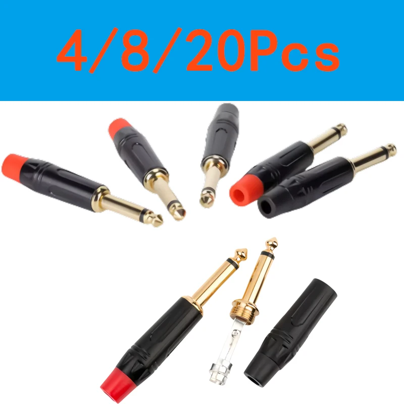 

4/8/20pcs 6.35MM Mute Plug 2 Poles Mono 6.35MM Wire Connector Gold Plated 1/4 Inch Male Plug Microphone Connector