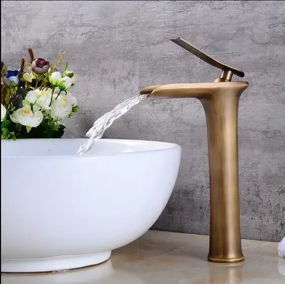 

Antique Basin Faucets Waterfall Faucet Bathroom Single handle Basin Mixer Tap Bath Antique Faucet Brass Sink Water Crane