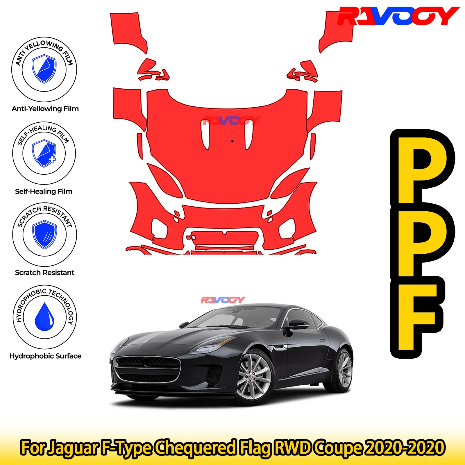 

For Jaguar F-Type Chequered Flag RWD Coupe 2020-2020 Glossy Matte Black Precut front PPF Kit Paint Protection Film