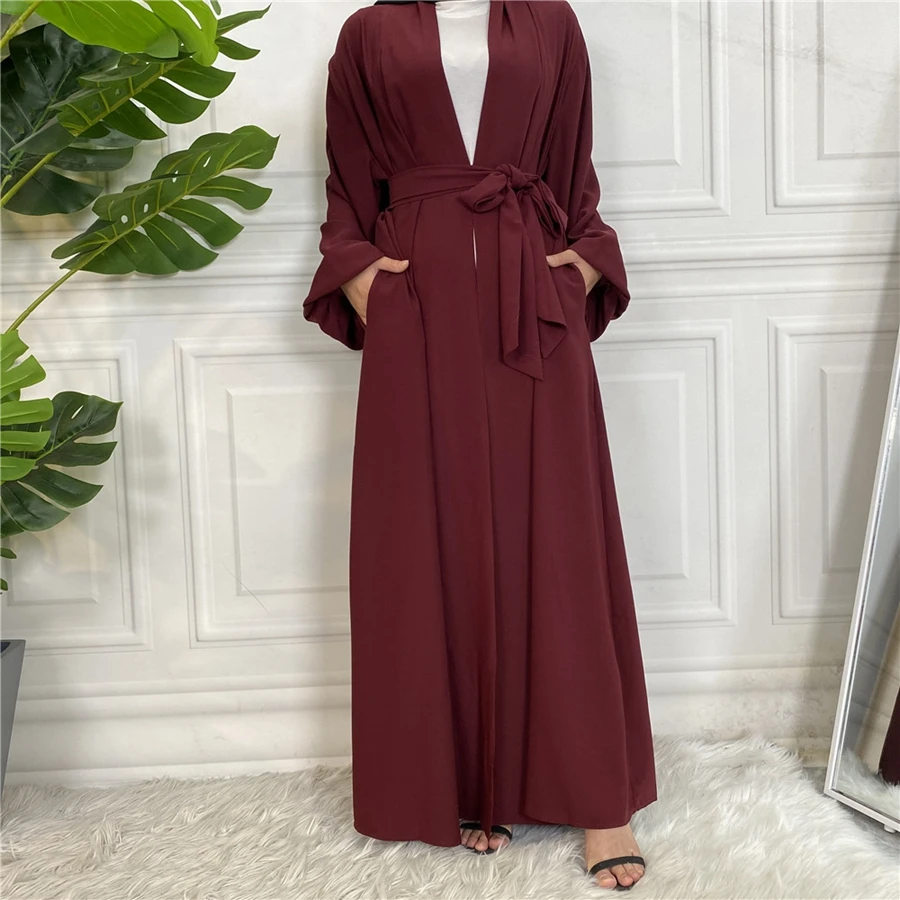 Ramadan Solid Open Abaya Women With Pockets Muslim Fashion Kimono Dubai Turkey Islam Dress Abayas For Women Cardigan Robe Femme