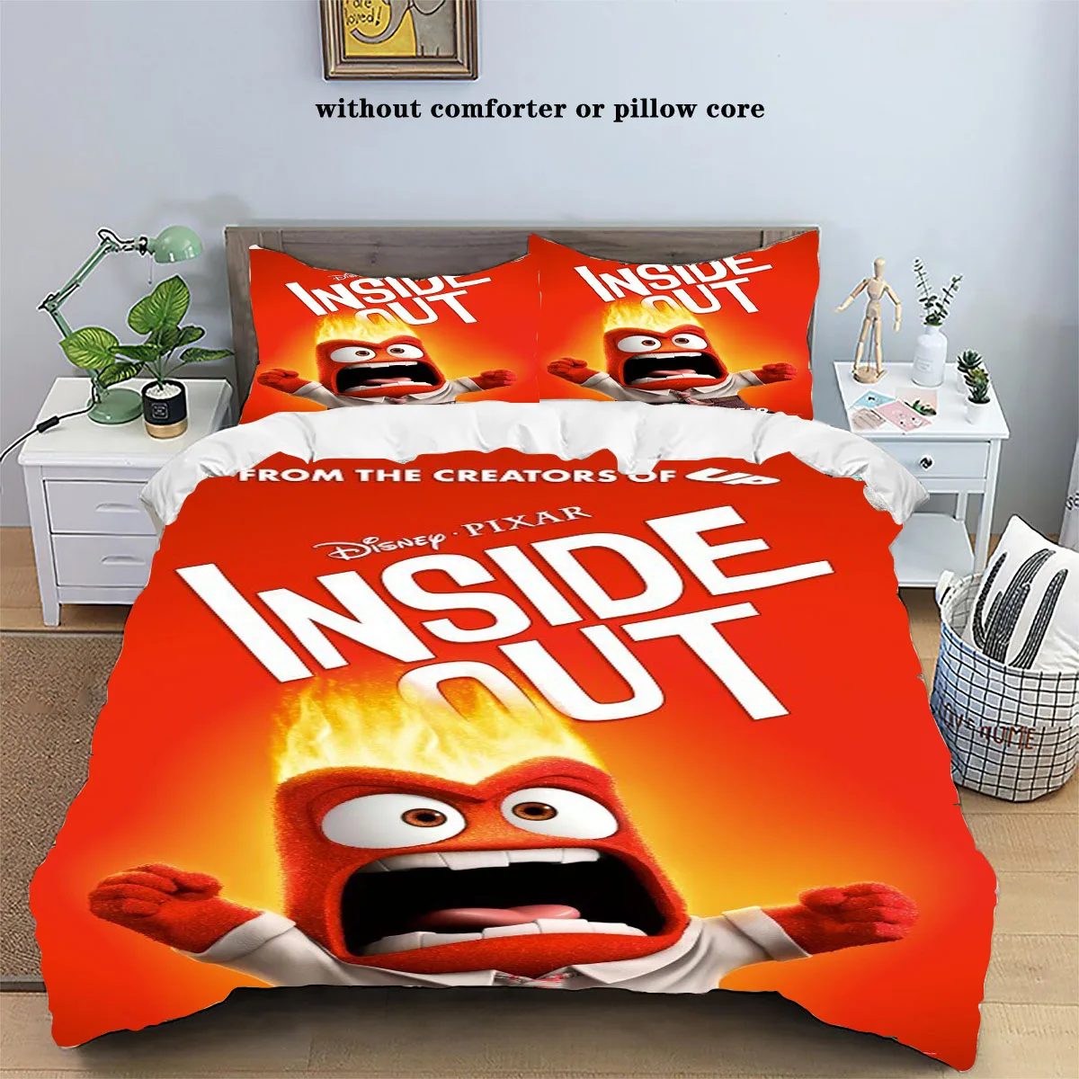 

Disney Anime Inside Out Printed Home Bedding Set Cute Cartoon Comfortable 3-Piece Set Children Adult Double Bed Full Size