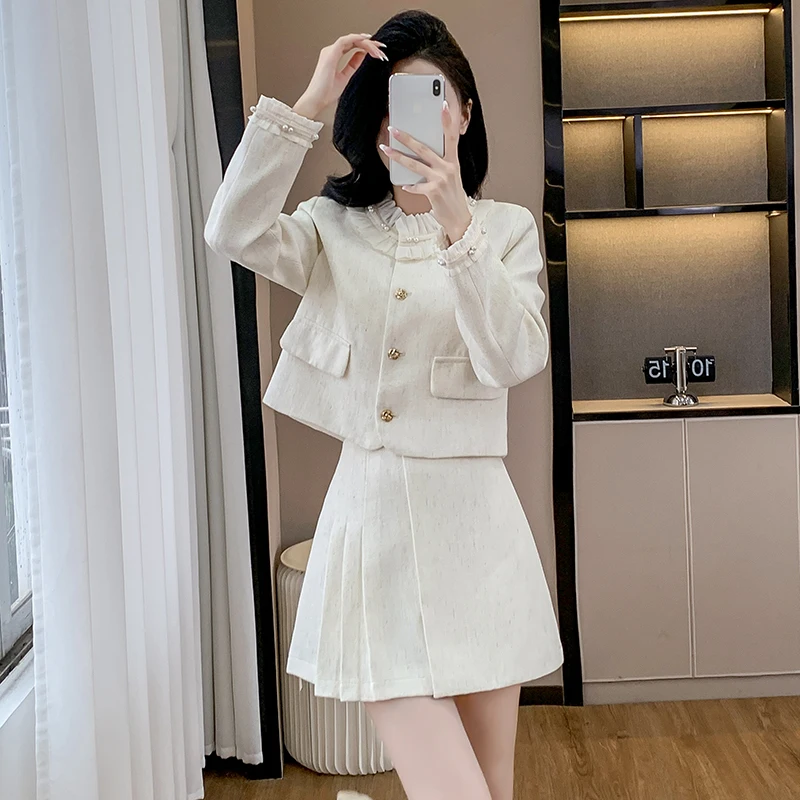 UNXX Classic Style Suit 2024 Autumn/Winter New Petite Korean Style Beautiful Youthful Chic Blazer with Short Skirt Two-Piece Set