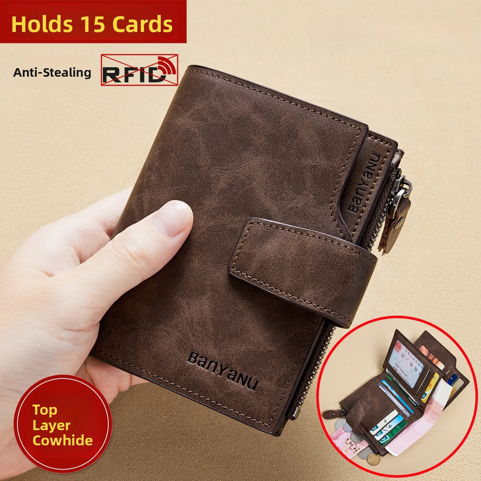 vintage-top-layer-cowhide-leather-short-wallet-for-men-and-women-youth-high-end-multi-card-slot-horizontal-and-vertical