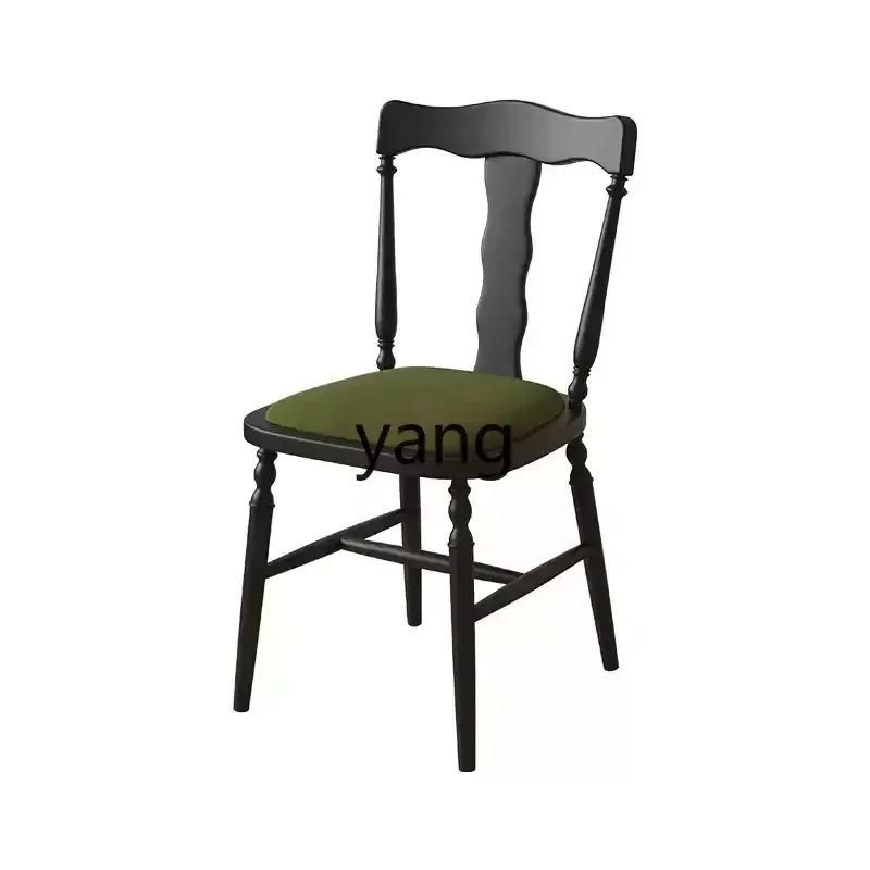 

LH medieval high-end dining chair small apartment retro black pure solid wood chair