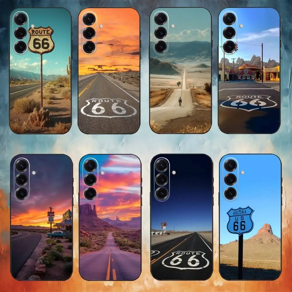 

American Route 66 Phone Case For Samsung Galaxy A73,A72,A71,A70,A53,A52,A51,Others Soft Black Cover