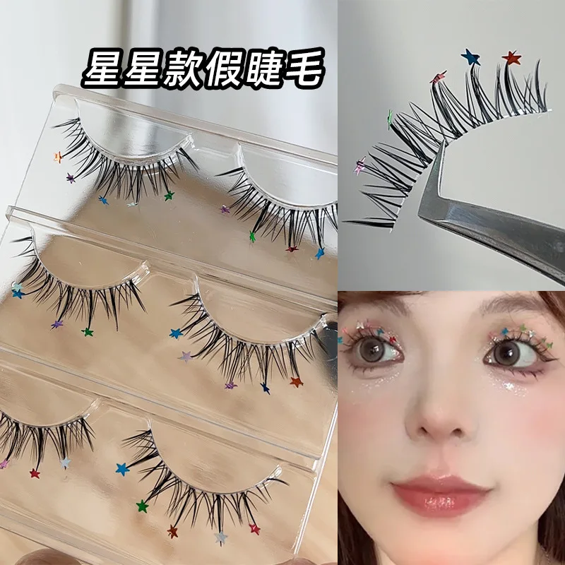 3 Pair Star Shaped Sequin False Eyelashes Party Halloween Christmas Colorful Sequin Eyelashes Natural Fluffy False Eyelashes