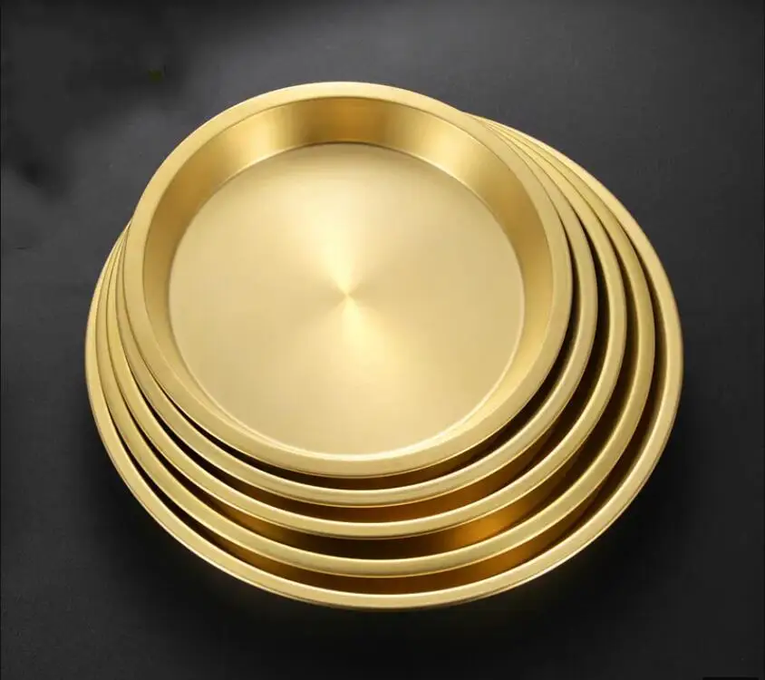

European Dinner Plates Gold Dining Plate Storage Tray Round Serving Dishes Cake Western Steak Kitchen