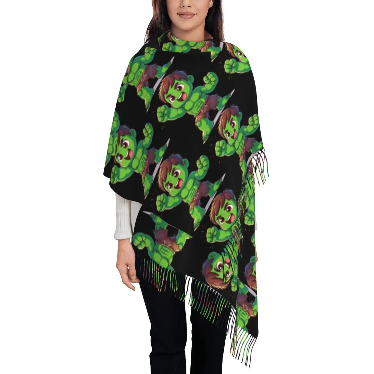 

Custom Hulk Cartoon Scarf Wrap Women Long Winter Warm Tassel Shawl Unisex Scarves