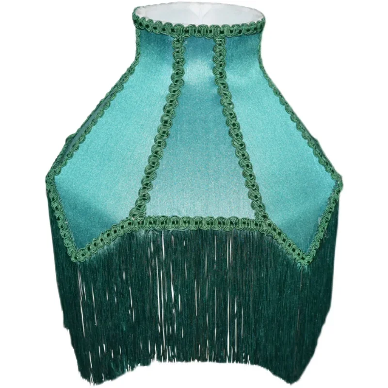 Retro Pink Green Velvet Lampshade European Luxury Beads Tassel Lamp Shade Table Floor Lamps Home Boutique Art Decor Lamp Cover