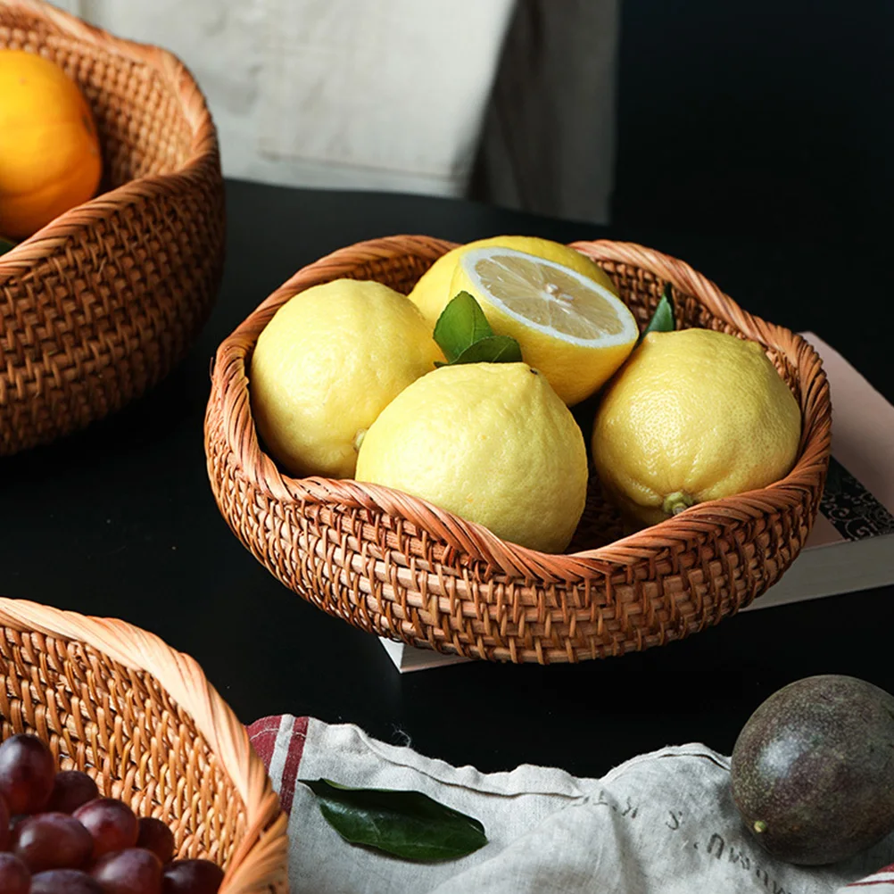 

Rattan Storage Basket Woven Fruit Baskets Kitchen Snack Organizer Lightweight Containers Suitable Home Hotel Restaurant Bakery