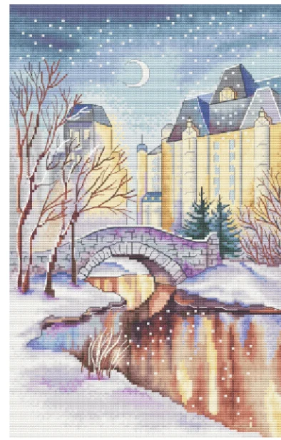 Cross Stitch Kit Leti L8048 H Winter in the City 30-41 28ct 32ct 14ct Metallic fabric   Cloth hand Embroidery Material Kit