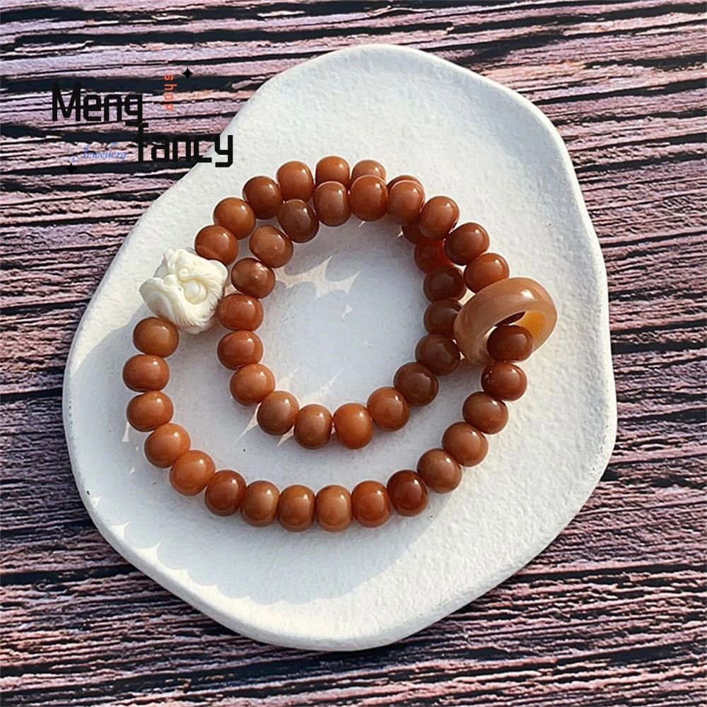 

New Chinese Lion Shaoxing Bodhi Bracelet Double Loop Pay Root Running Ring Handheld Play Buddhist Beads Luxury Fashion Jewelry