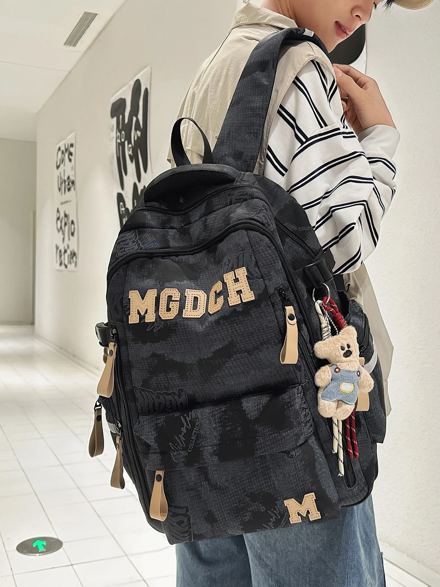 

ex fiti Letter Workwear Sle Large Capaci Bapa Travel oulder Bag Dual Layered Cuioned for High School Stud...