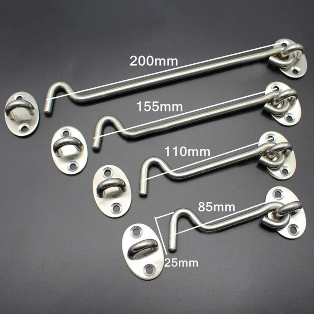 

Stainless Steel Heavy Duty Privacy Hook and Eye Latch Lock with Screws Black Silver Barn Door Easy Locks Gate Latch Window Wind