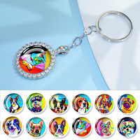 Colored Dog Keychain Bling Circular Jewelry Key Pendant Alloy Rhinestone Inlay Gift for Friends with Artistic Talent