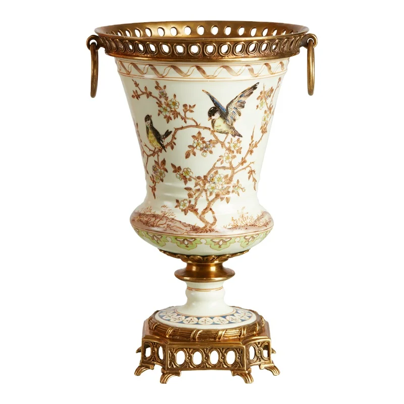 Home decoration series Dewaxing brass handmade ceramic decorative jar Life home ceramic decorative jar