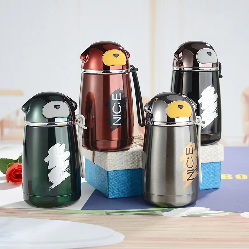 

304 stainless steel thermos mug vacuum double-layer puppy cup children's cartoon potbelly cup with lifting rope