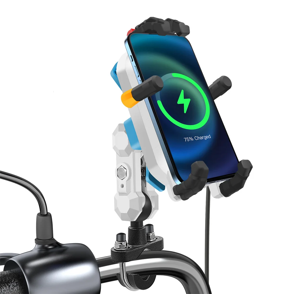 Colorful High Quality 6-Claw Shock-Absorbing 15W Wireless Fast-Charging Cell Phone Holder With Anti-Theft Lock Handlebar Model