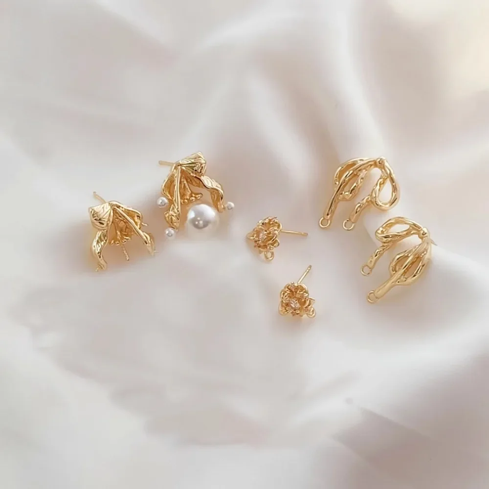 

14K Gold-plated Branches, Leaves, Bead Brackets, Ear Studs, Pearl Bows, Double Hanging Diy Earrings Accessory Materials