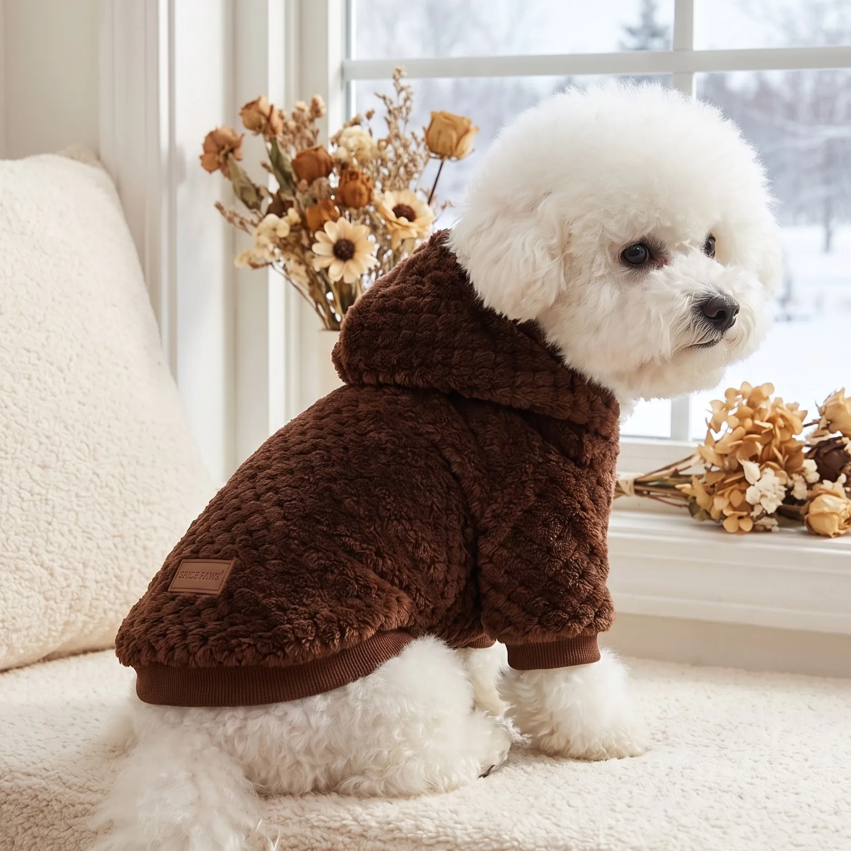 Weicher Polarfleece-Haustiermantel mit Kapuze, warmes Karodesign, ideal für kleine und mittelgroße Hunde, Katzen, Welpen, für den täglichen Gebrauch im Herbst und Winter. – Detail 5