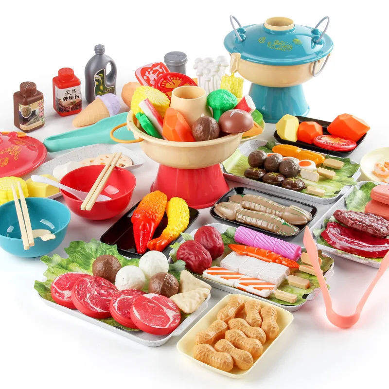 หม้อร้อนสำหรับเด็ก88/95/115ชิ้นของเล่นบาร์บีคิวชุดภาชนะพ่อแม่-ลูกแบบโต้ตอบของเล่นเพื่อการศึกษาแบบจำลองห้องครัว