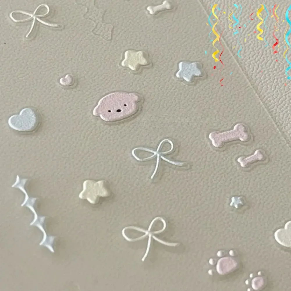 Hand-painted Cute dog Ins-style Minimalist Design 3D Embossed Nail Stickers, for Planners and Phones
