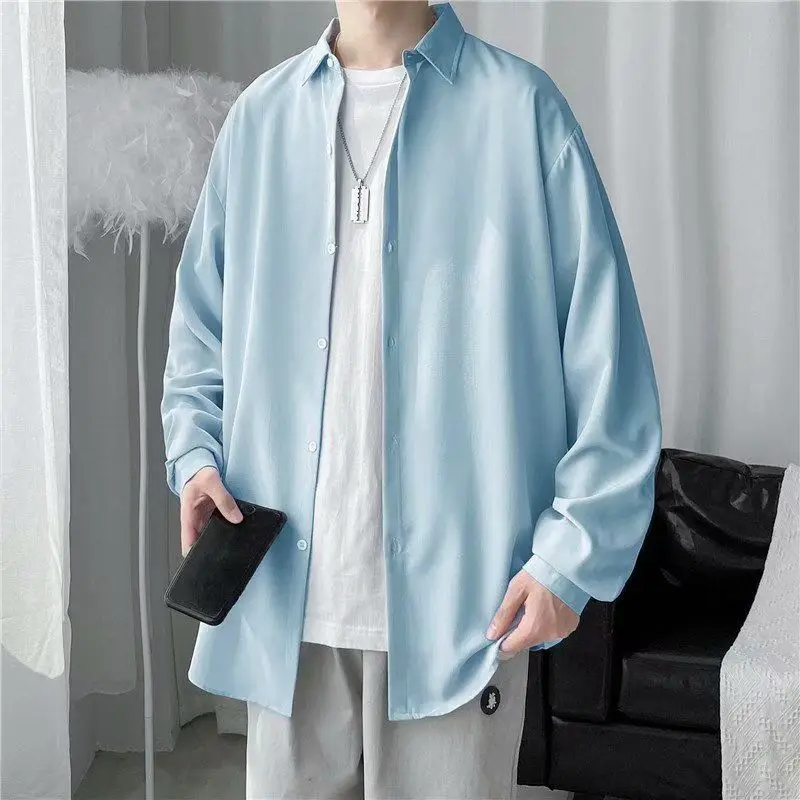 Solid Color Long-sleeved Shirt Men Spring and Summer New Korean Loose Jacket Casual Versatile Cardigan