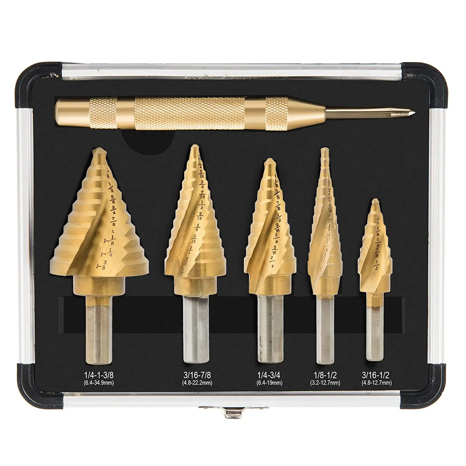 

For Set Drill Bit 6Pcs 1/4 3/8 Inch HSS Straight Groove Step Drill Bit Titanium Coated Wood Metal Hole Cutter Core Drilling Tool