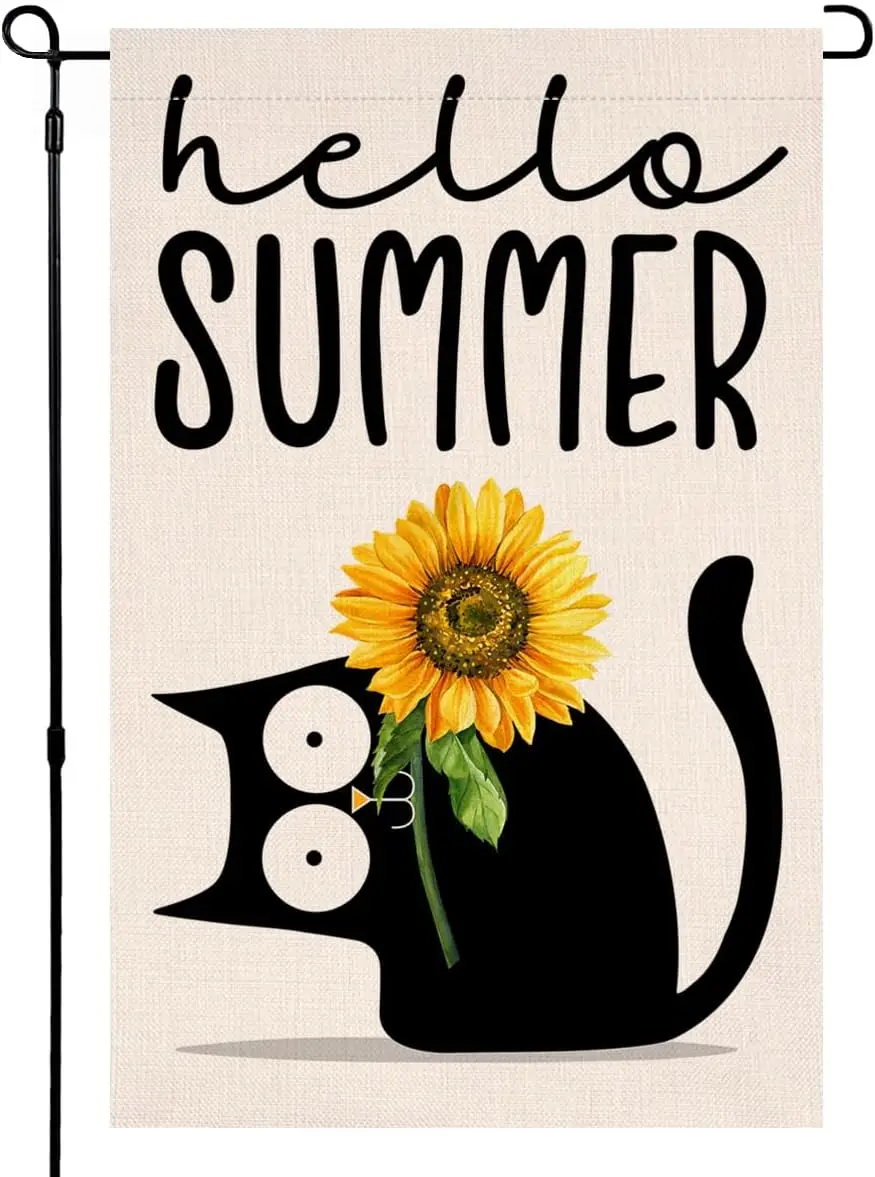 BLKWHT Summer Cat Garden Flag 12x18 Vertical Double Sided Sunflower Spring Farmhouse Holiday Outside Decorations Burlap Yard WWP