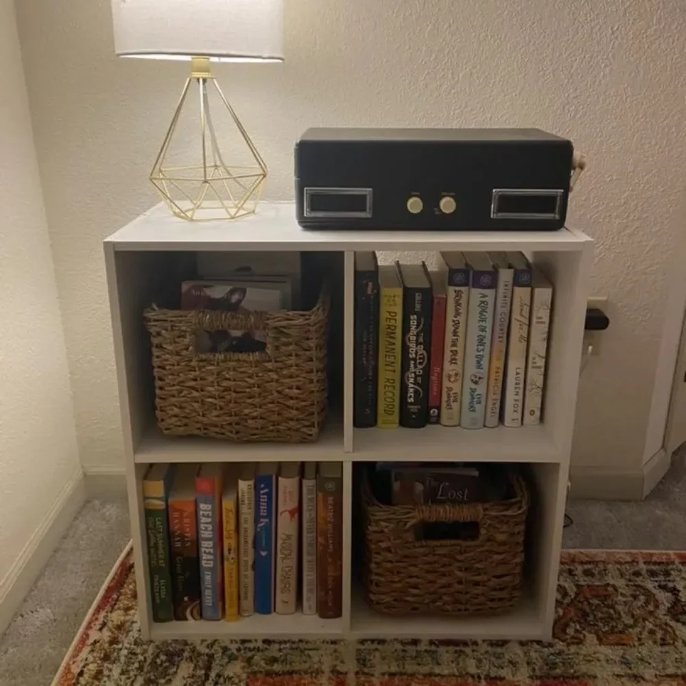 

4 Cube Decorative Bookshelf - Large Open Bookcases Wood Display Shelving Unit for Bedroom Living Room Office ,Brown