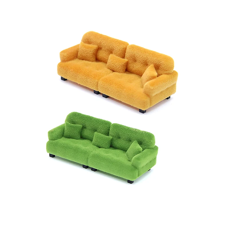 1/12 1/20 1/25 Dollhouse Simulation Flocking Sofa Model Mini Living Room Furniture Doll Decoration Accessories Pretend Play Toys
