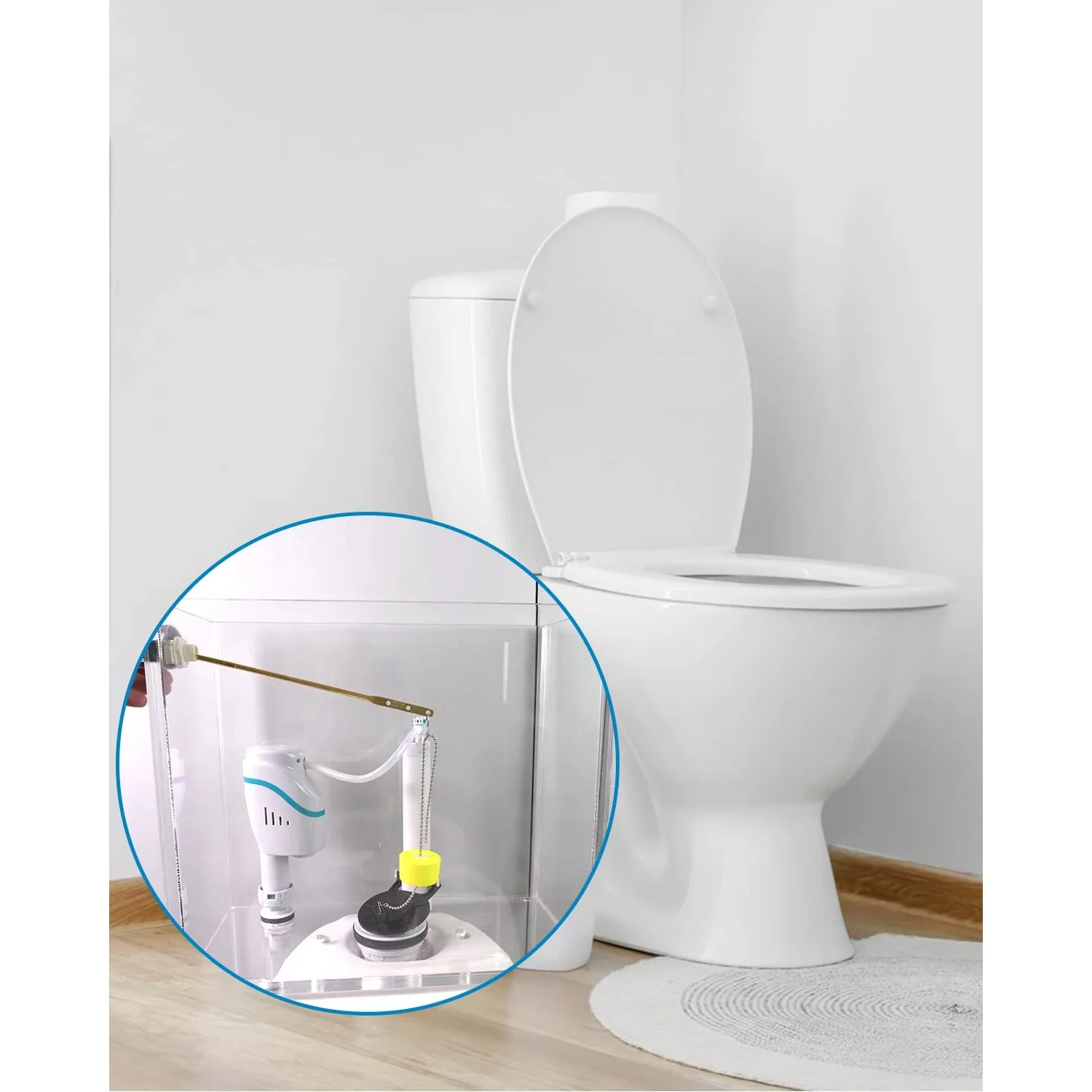 Válvula de descarga de substituição de flapper de vaso sanitário de 2 polegadas compatível com padrão americano inclui corrente e flutuador de água do tanque de cor preta