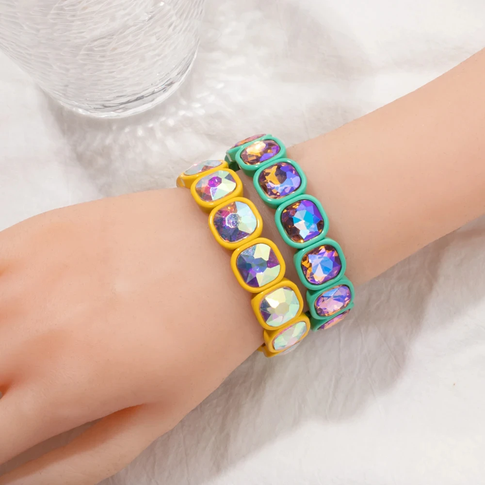 Colorful 15mm Crystal Elastic Bracelet Enamel Stretch Rhinestone Bangle Tile Bead Bracelet for Women Fashion Jewelry - view 4