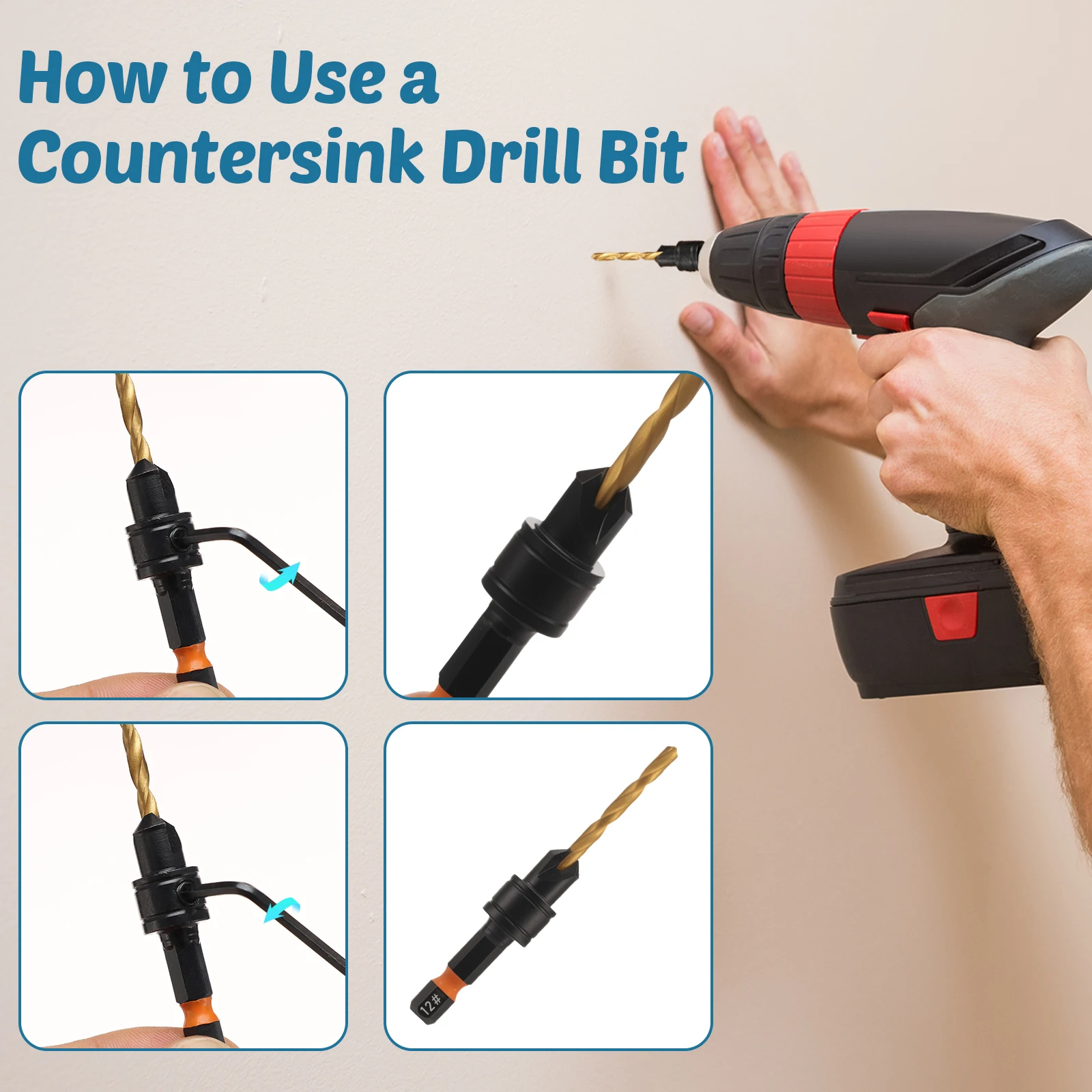 مجموعة لقم مثقاب غاطسة مكونة من 17 قطعة مع صندوق تخزين # 6 # 8 # 10 # 12 مثقاب حوض فولاذي عالي السرعة للمسمار المكسور والصدأ