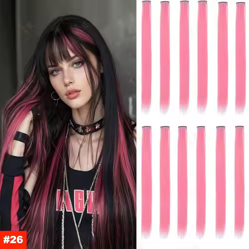22Inch Synthetic Long Straight Clip In Hair Extensions High Temperature Hairpieces Rainbow Colors Hair Accessories for Women - Image 17
