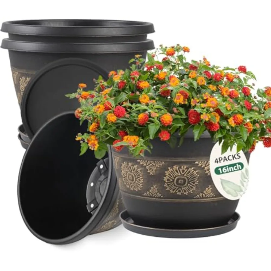 

Набор из 4 ретро-кашпо для растений с дренажными отверстиями и поддонами, для комнатных и уличных растений