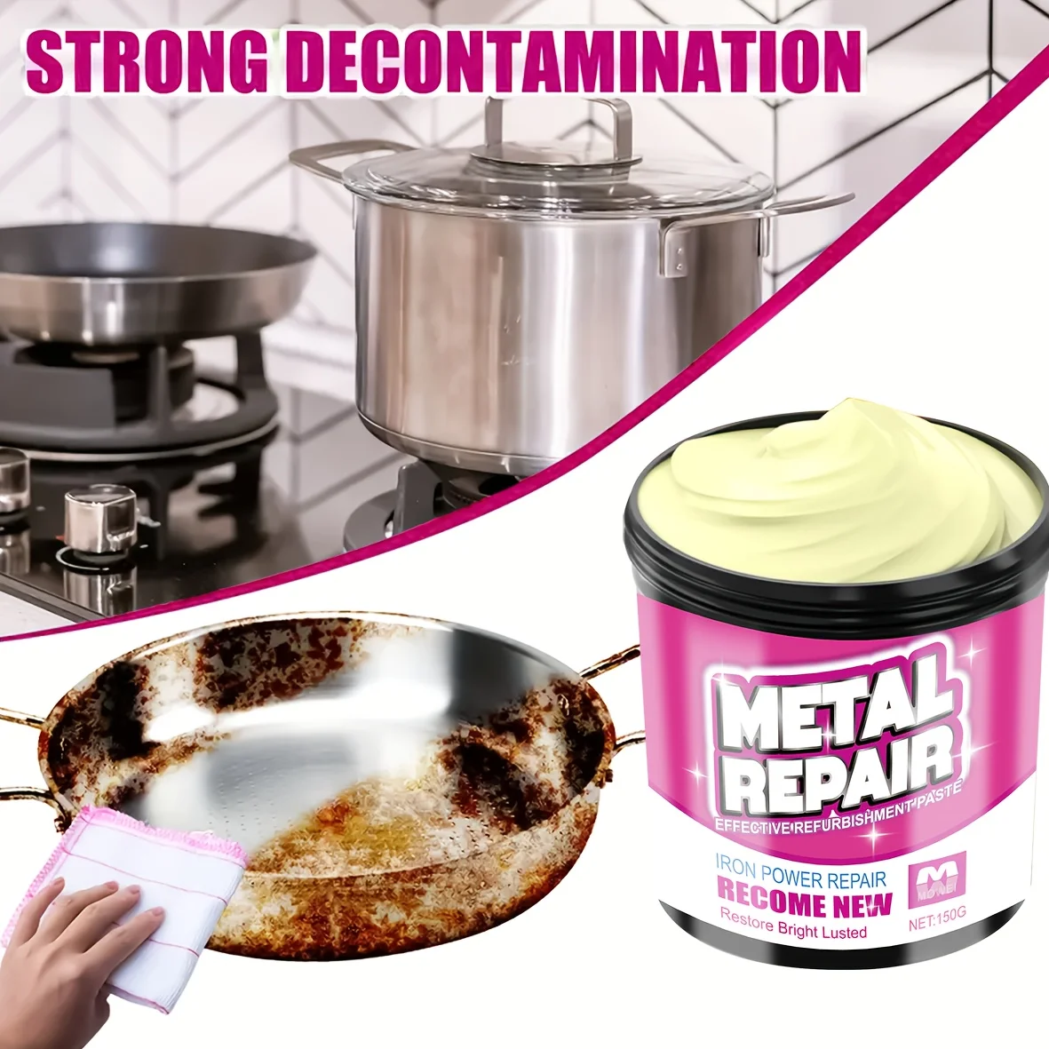 Heavy-Duty Metal Polish & Repair Cream - Rust, Grease, Scratch Remover - No Residue, Quick Shine Polish - for Kitchen Stovetops