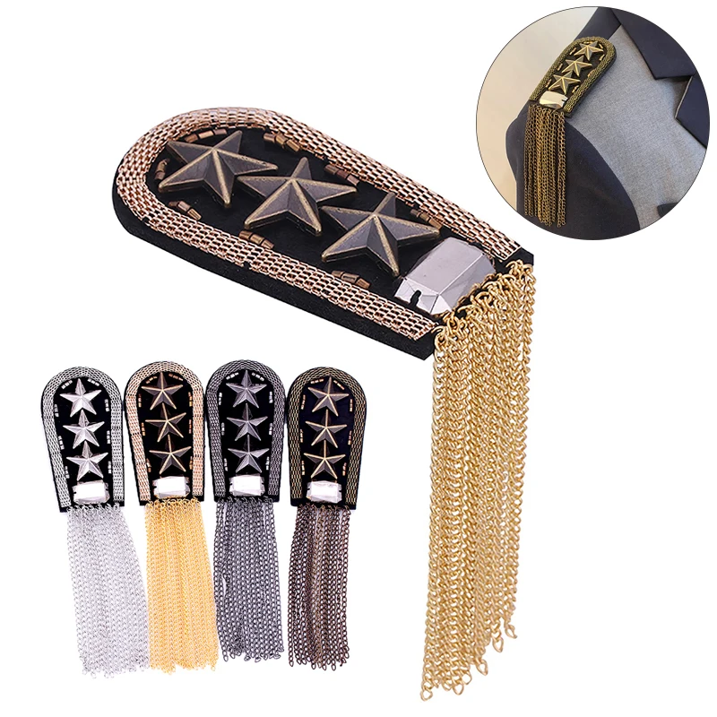 1 pz Vintage Five Star nappa catena spalla bordo distintivi perline tessuto spalline in metallo spalline militari spilla sulla medaglia spilla