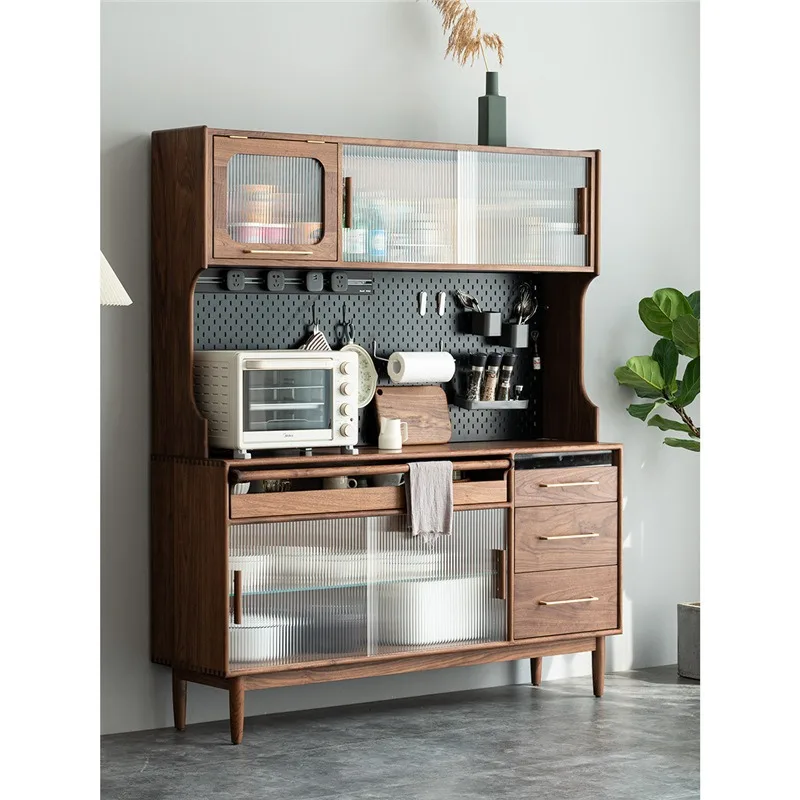 side cabinet, black walnut log, Japanese glass door, high cabinet, wine cabinet, bar, integrated wall storage cabinet