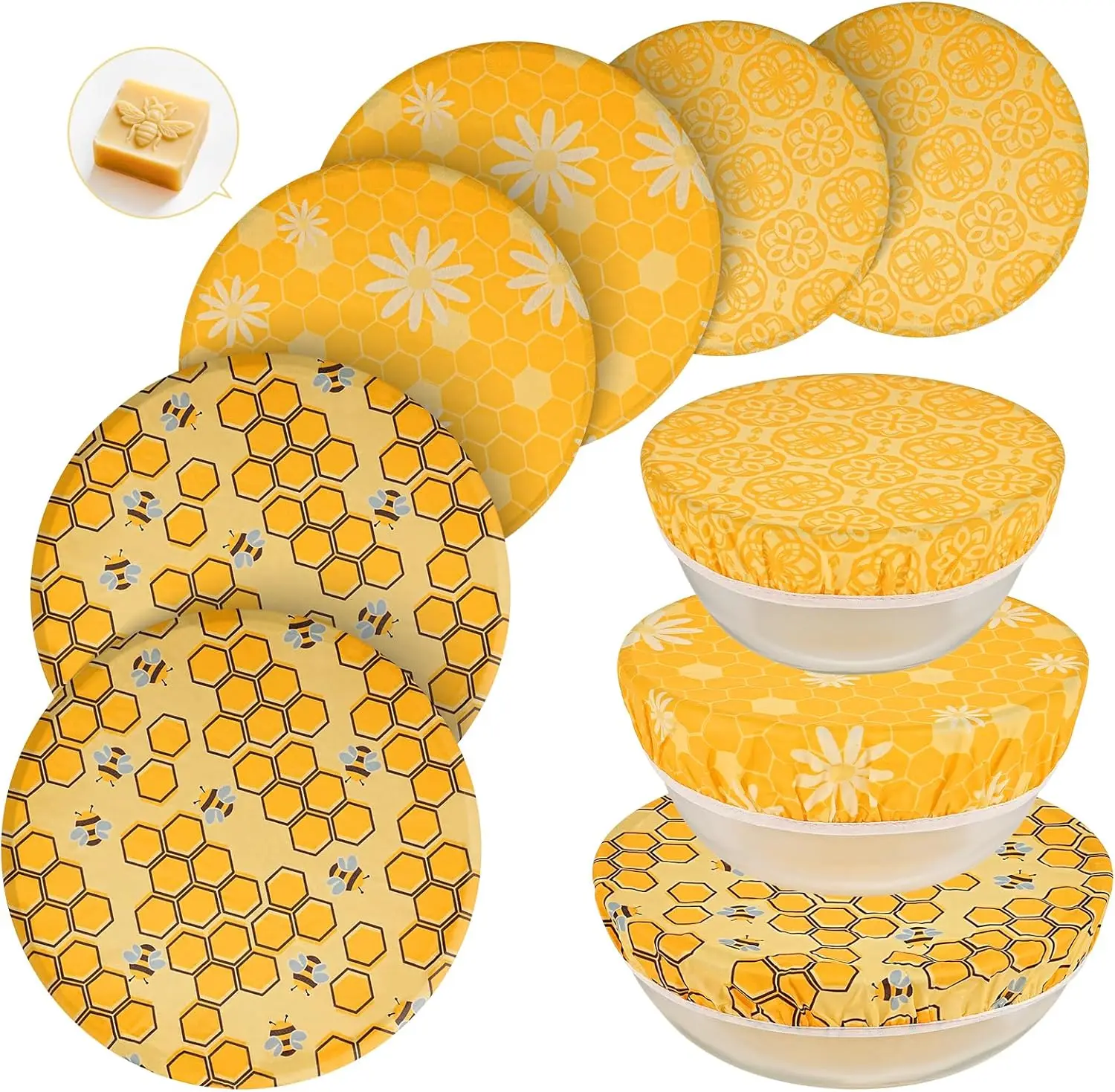 

6 Pcs Beeswax Bowl Covers Reusable, Lar e Reusable Bowl Covers for Bread Proofin ,Stretchable to Fit 8/10/12 Inch Bowl