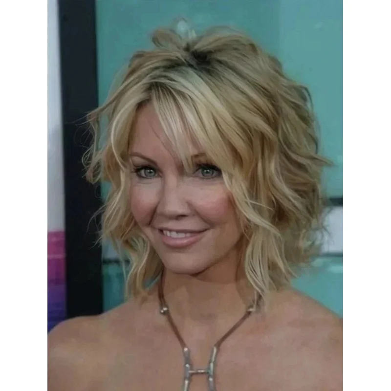 Real Hair New Fashion Women's Natural Fluffy Short Blond Wavy Wig 12 Inch