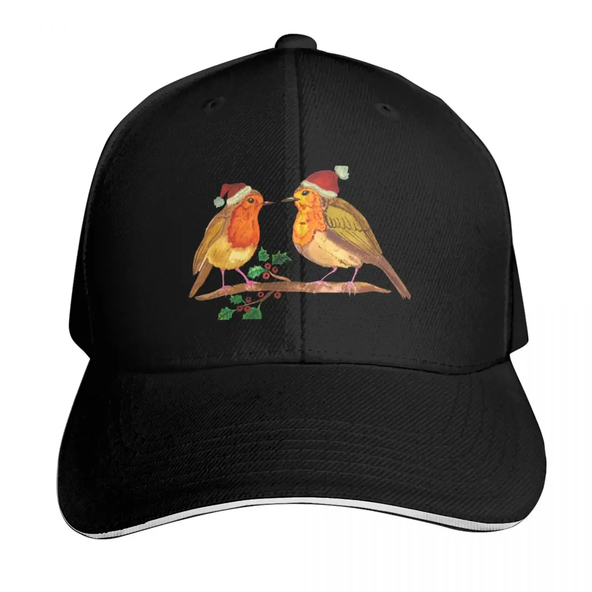 Watercolour Robin Christmas Birds Baseball Cap Six Panel Structured Crown Sun Protection UPF 50+ Breathable Mesh Back