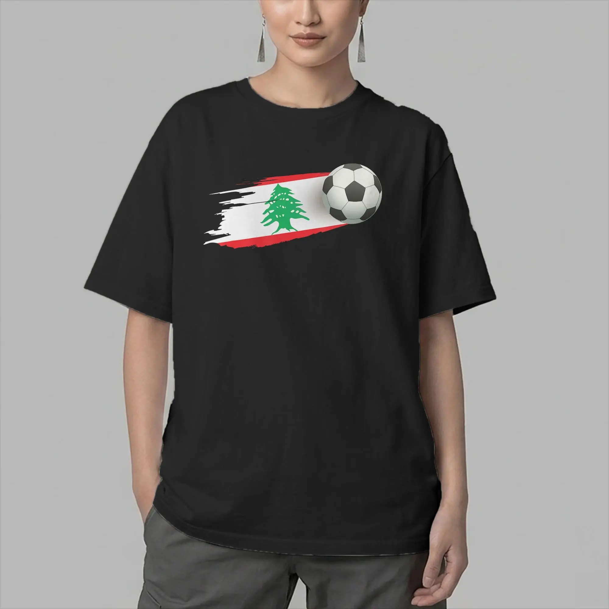 Lebanese Soccer Ball Lebanon Flag Men's T Shirts  Funny Tees Short Sleeve Round Collar T-Shirt Pure Cotton Printed Tops