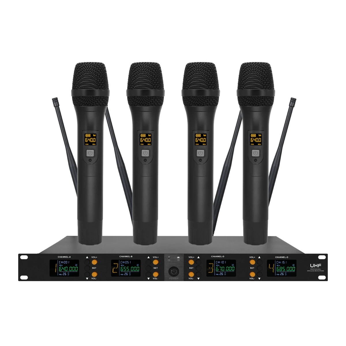 Microfono wireless UHF professionale Microfono per cuffie lavalier portatile a 4 canali adatto per karaoke, lezioni scolastiche in chiesa