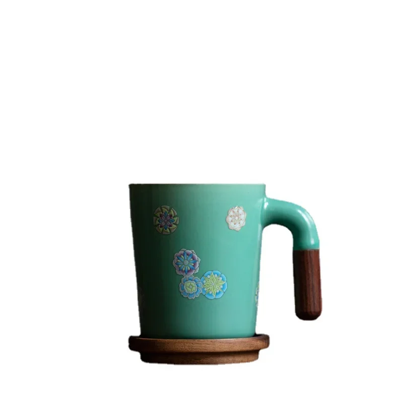 

mug wooden handle handle with lid ceramic couple water cup office teacup coffee cup breakfast cup gift