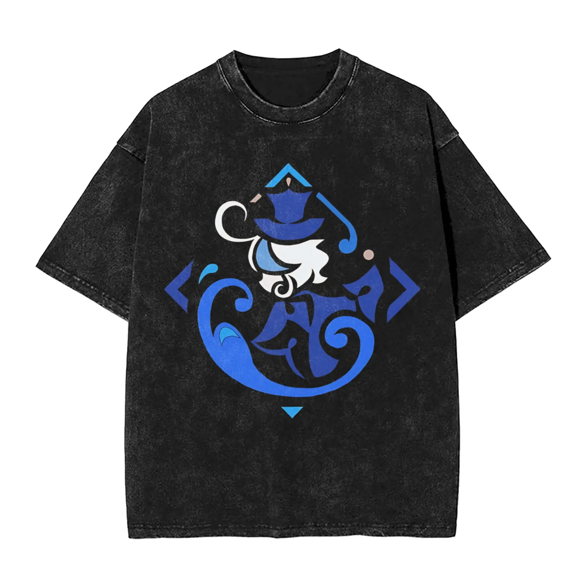 Washed T Shirt Furina Genshin Impact Hip Hop Vintage T-Shirt High Street  Streetwear Cotton Graphic Tops Tops Tees for Men Women