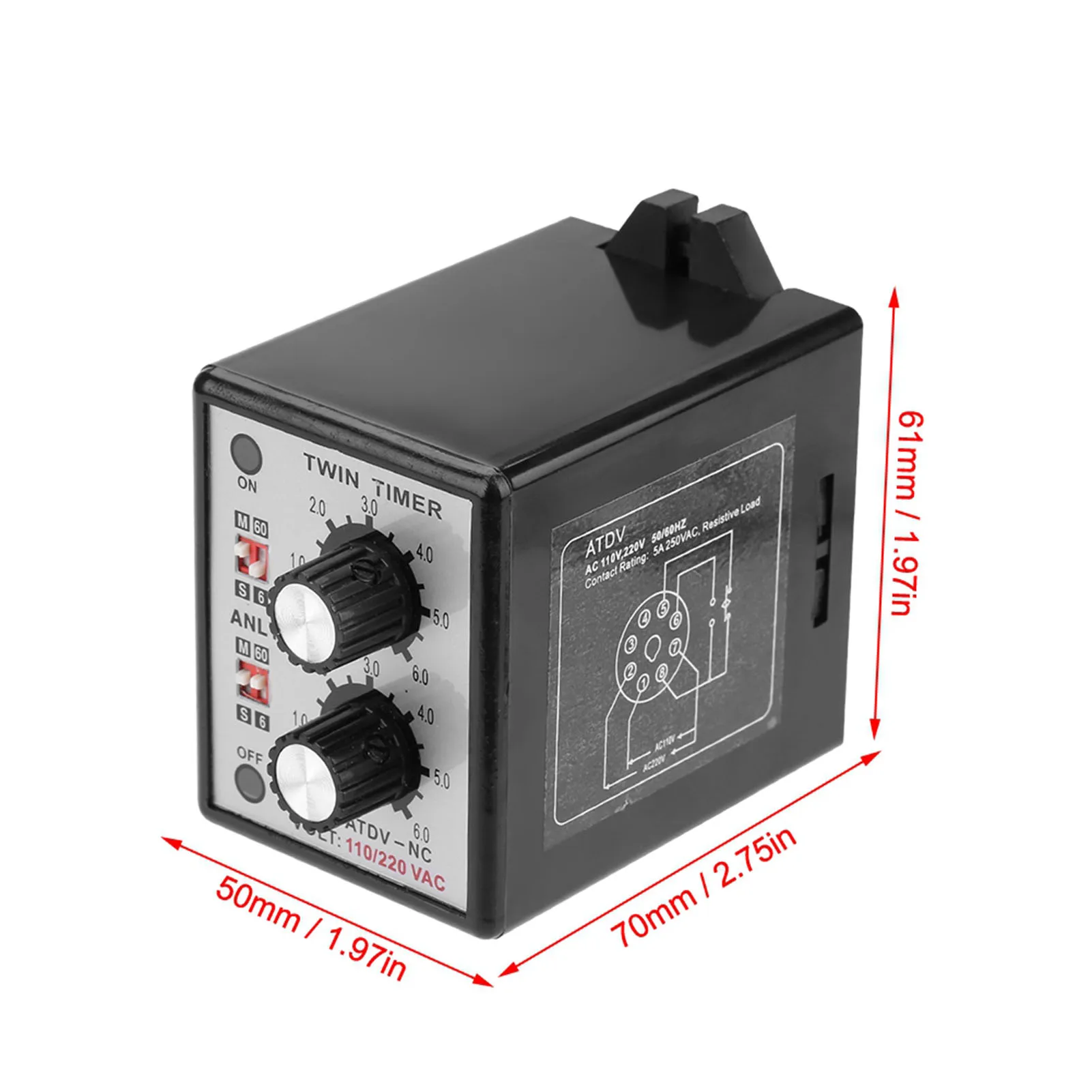 On Off Timer Switch، ATDV-NC، On Off Twin Timer Relay Knob Control Time Switch 6S-60M AC 220V